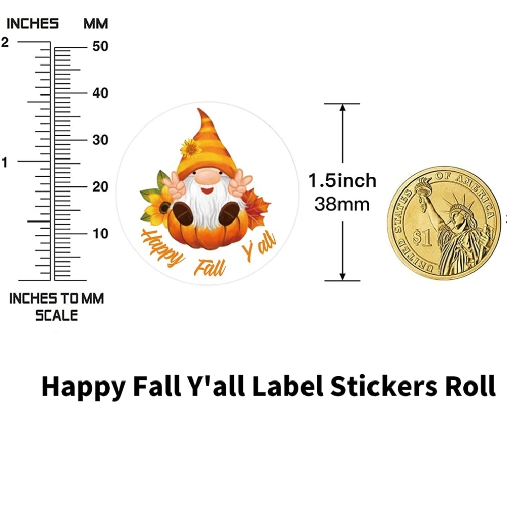 50 ct HAPPY FALL Y'ALL Label Stickers Roll, 1.5 inch Thanksgiving Autumn